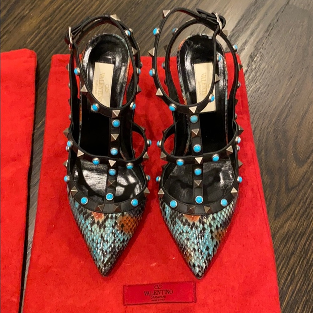 Valentino Rare Python Rockstud Ankle Strap Heels 7